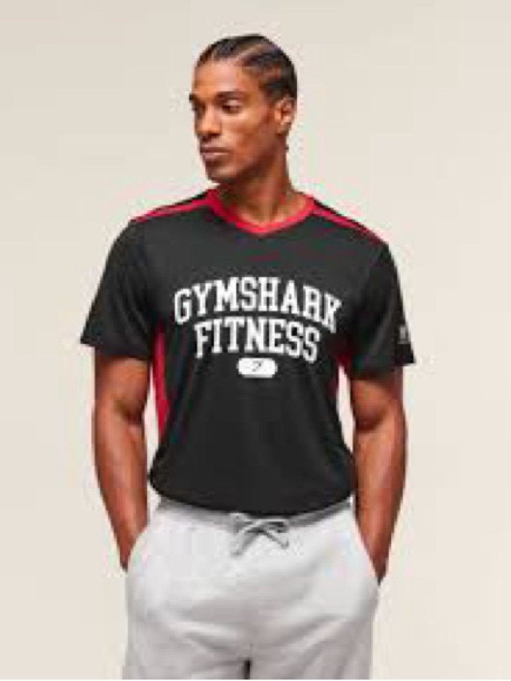 Gymshark Black Short-Sleeve Tee with Red Trim and White Logo